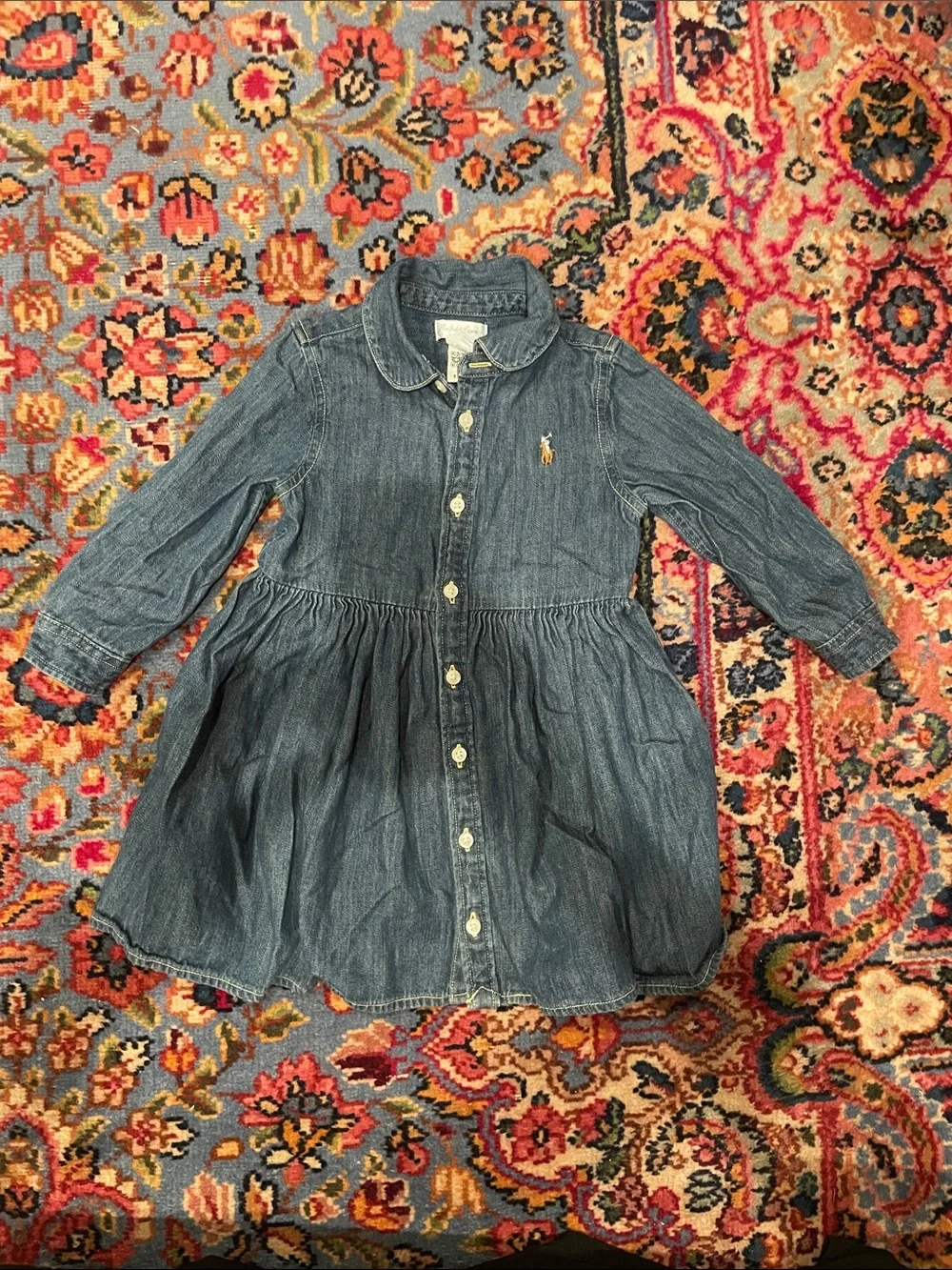 Ralph Lauren Girls' Denim Button-Front Dress in Blue